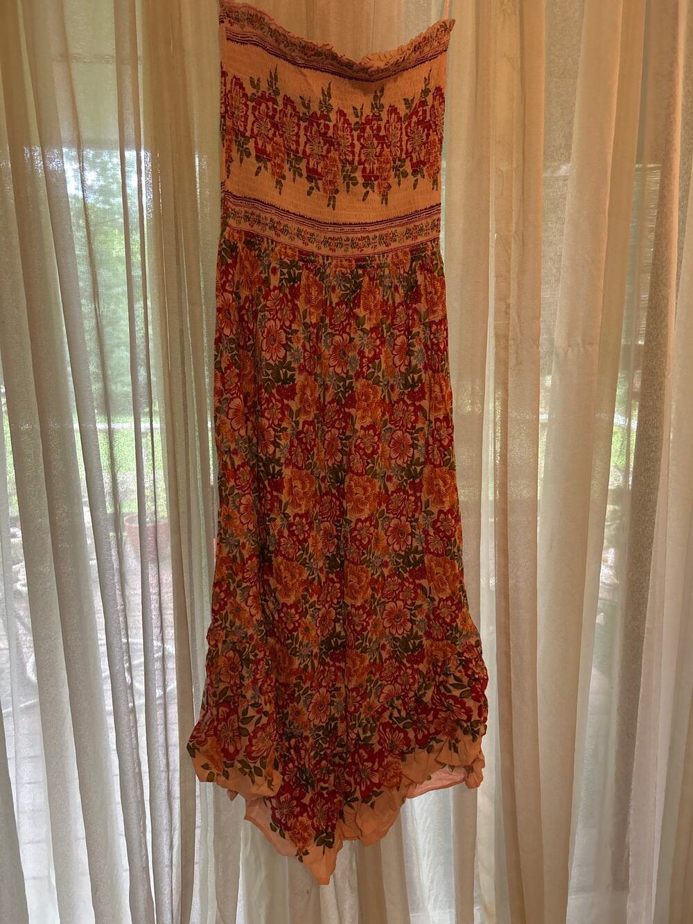 Strapless Smocked Boho Midi Beach Dress Large NWT